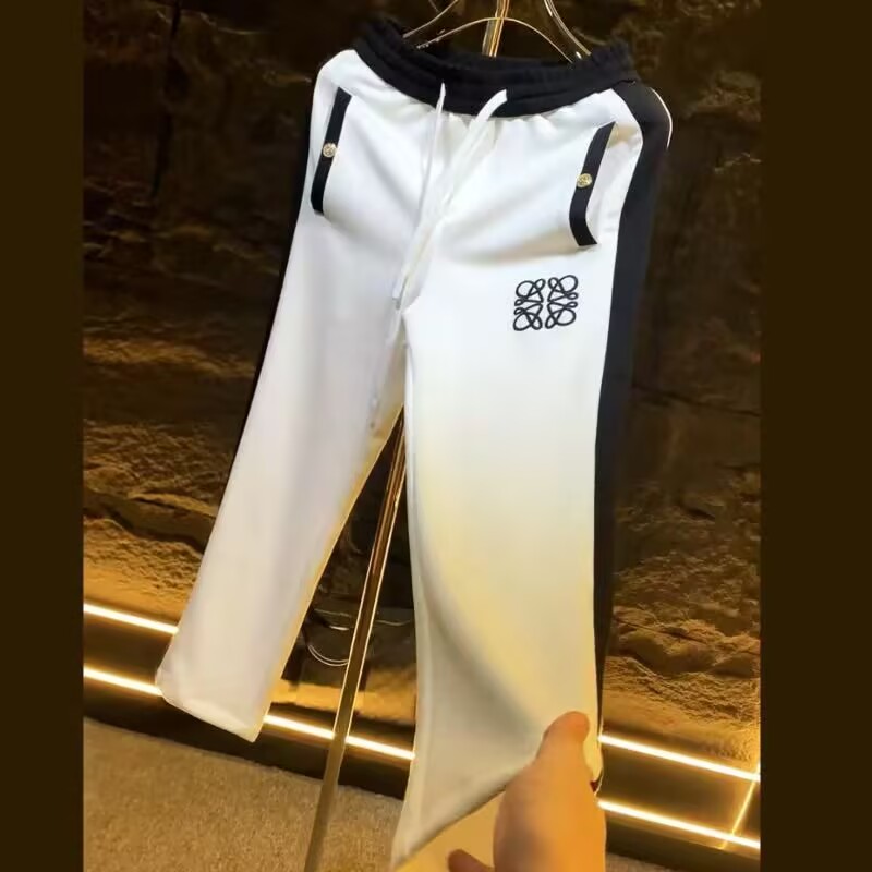 潮牌高奢时尚拼接秋季中弹力休闲直筒宽松潮流百搭男士刺绣长裤
