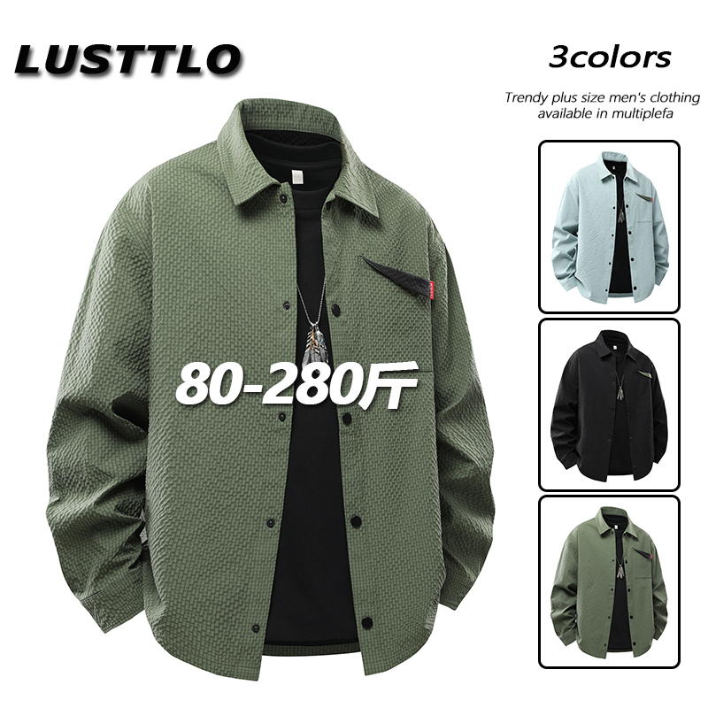 春秋季翻领衬衫男士百搭休闲长袖泡泡格衬衣宽松大码潮流港风寸衫