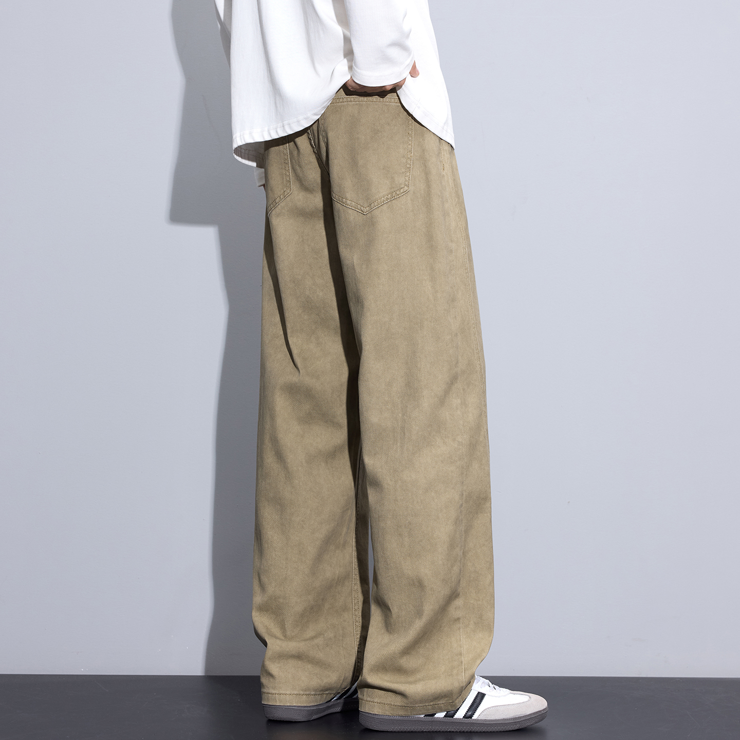 Kuvine秋季美式脏脏扎染男生裤子cleanfit直筒宽松阔腿休闲工装裤