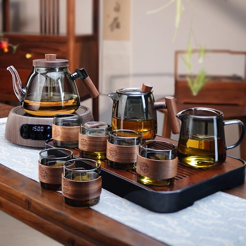 套装新款煮茶炉茶具套装玻璃泡茶壶家用小型电陶炉煮茶一体机茶盘