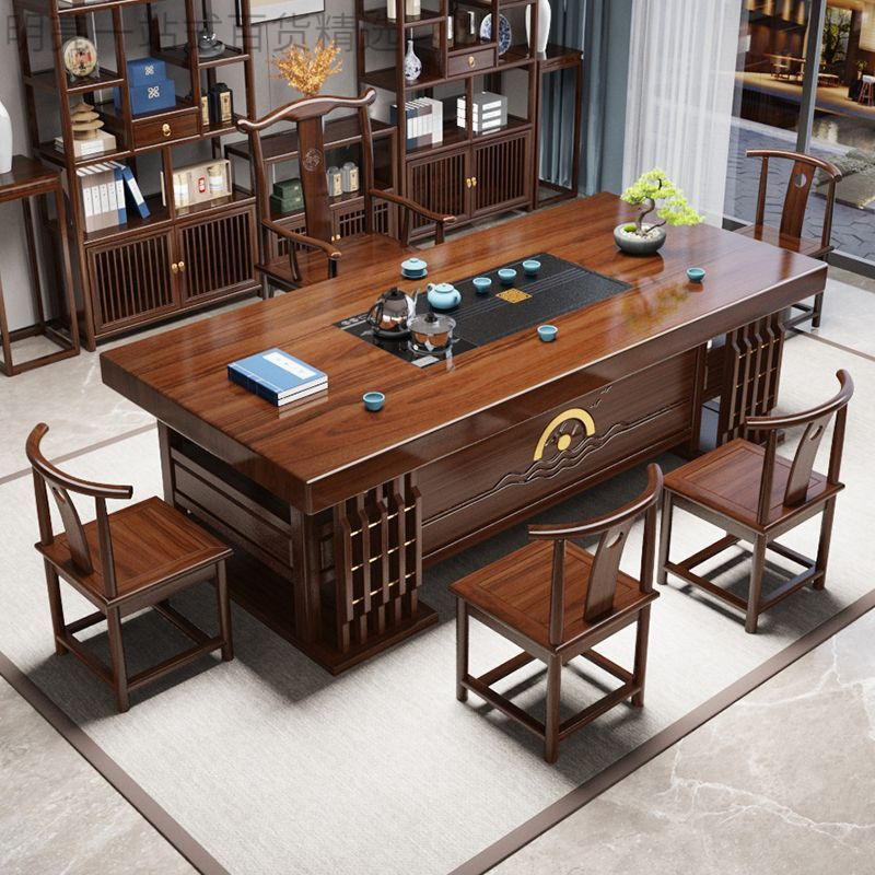 新疆西藏包邮新中式实木大板茶桌椅组合茶具套装一体办公室泡茶台