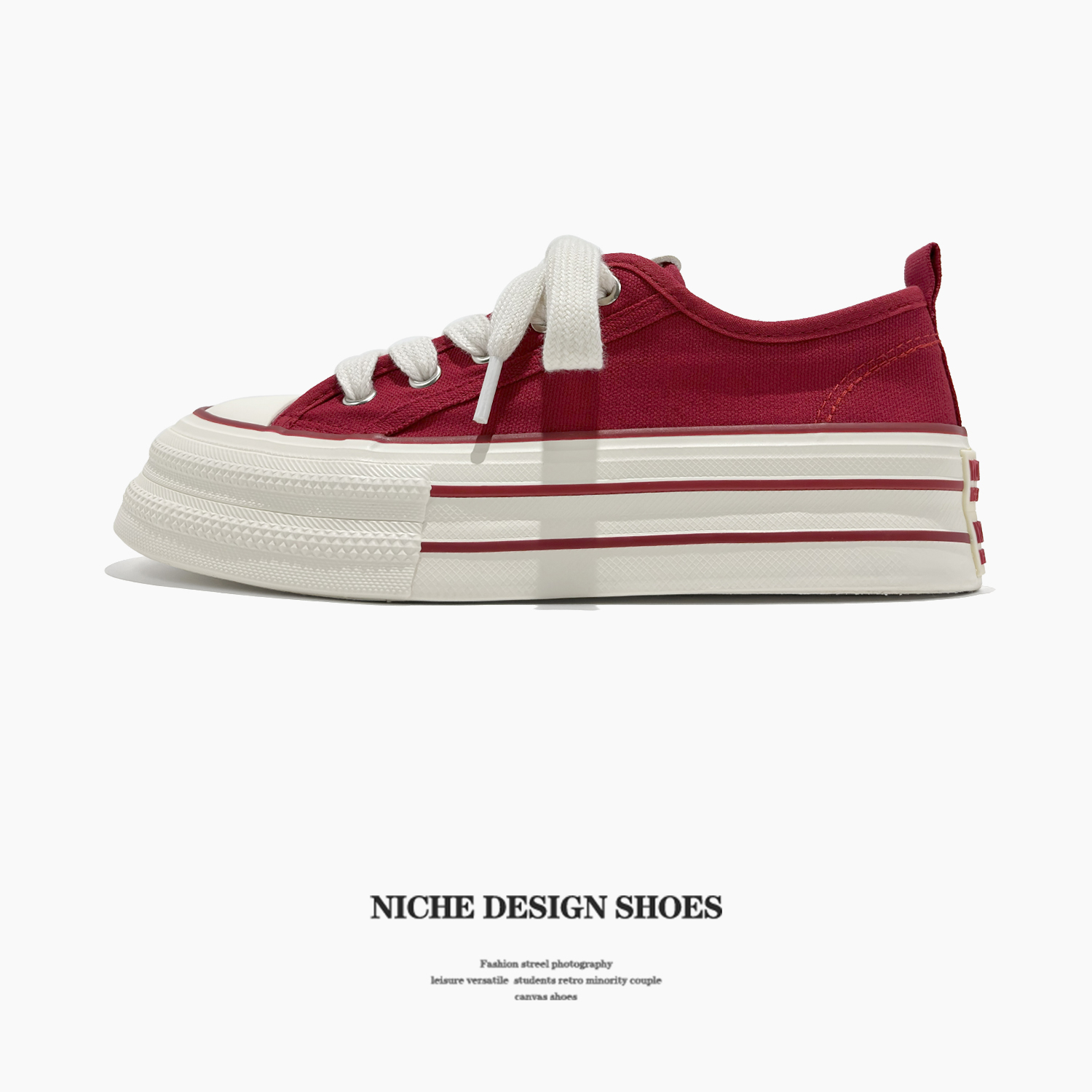 日系厚底增高大红帆布鞋女透气小众潮鞋时尚运动休闲滑板鞋女