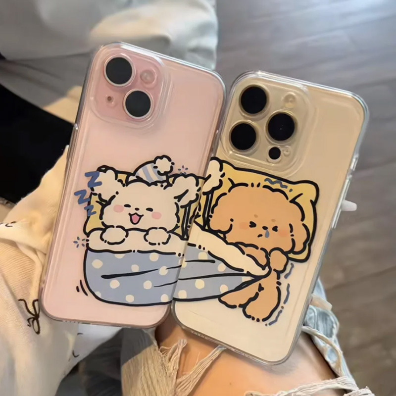 情侣睡觉小狗适用iPhone16Pro手机壳苹果15趣味华为红米vivo小米
