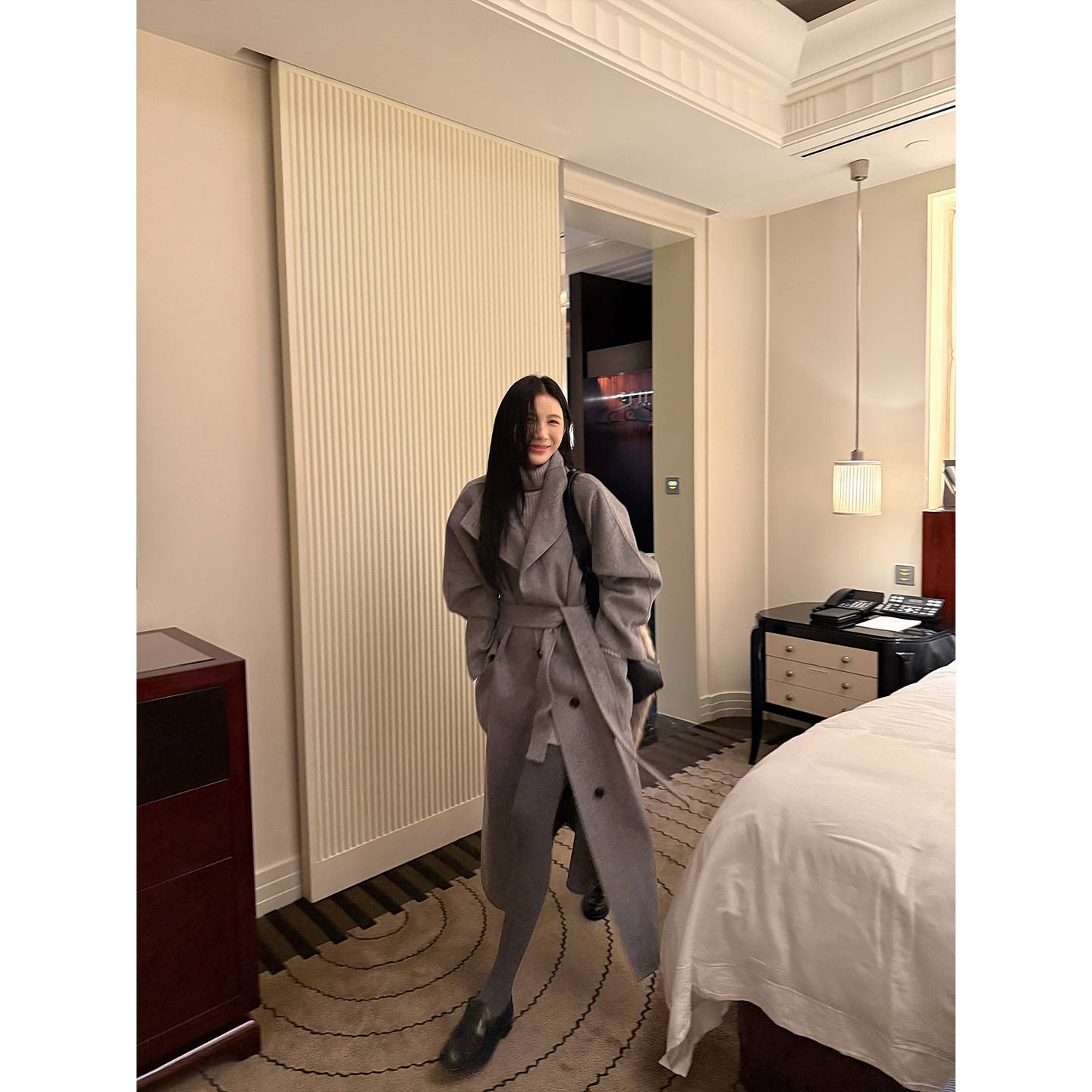 70不是七十【纽约时报】秋冬格雷系韩系双面呢长款大衣