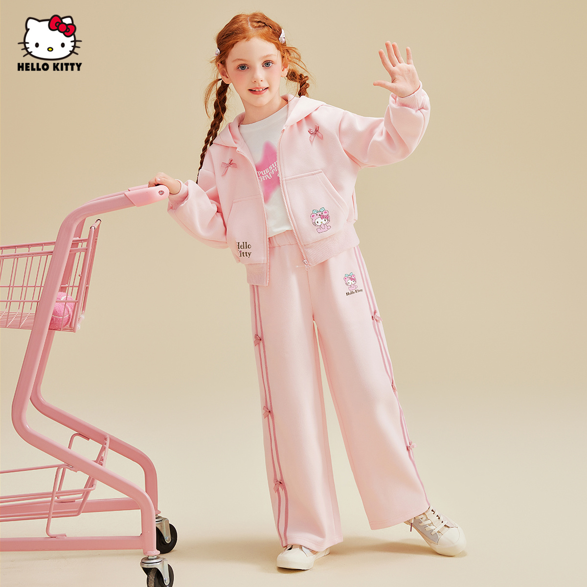 HELLO KITTY2025新款女童中大童秋季运动风甜美洋气蝴蝶结套装潮
