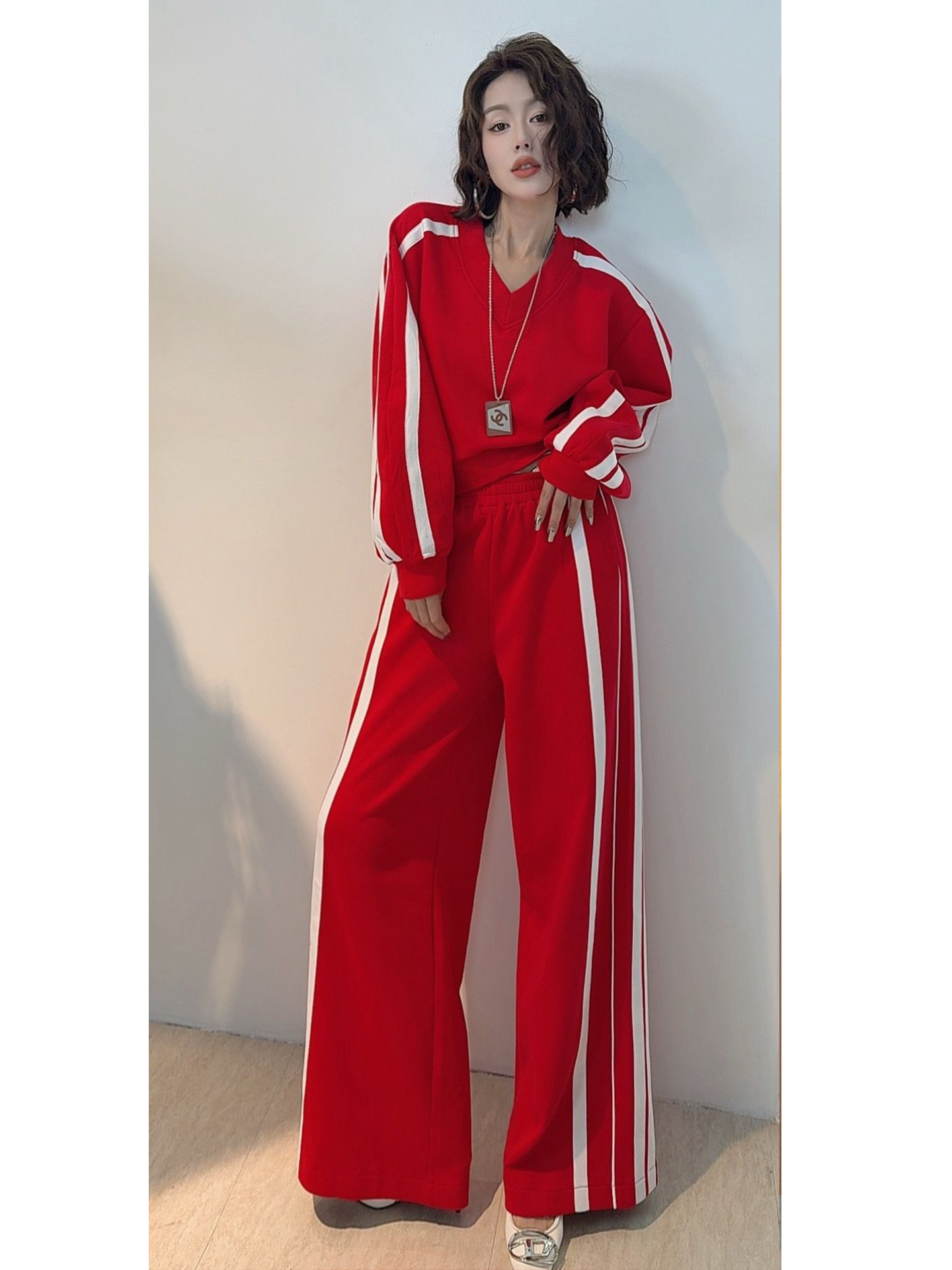 【当日发货】超火一整套干练气质轻奢高级感韩里韩气通勤红色套装裤