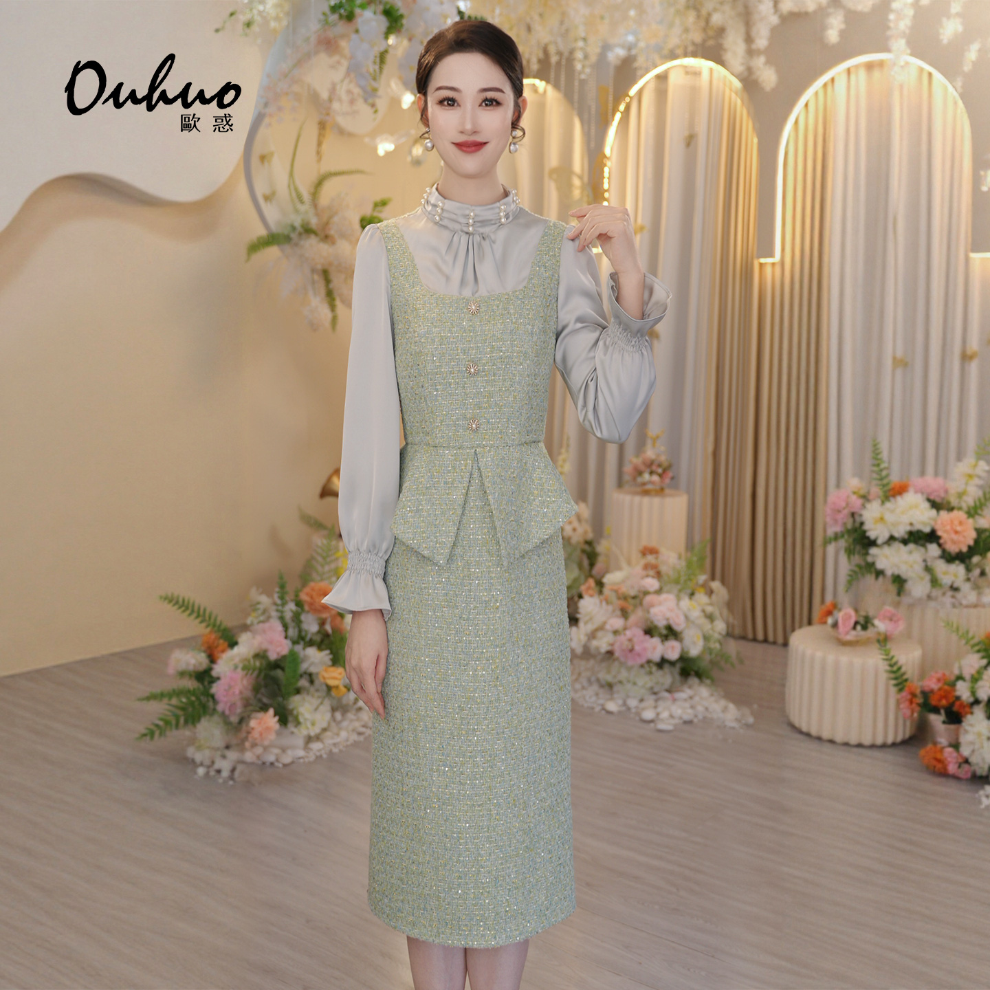 现货【木木定制】2025年秋冬新款静奢时尚华丽名媛连衣裙OHDRI11021