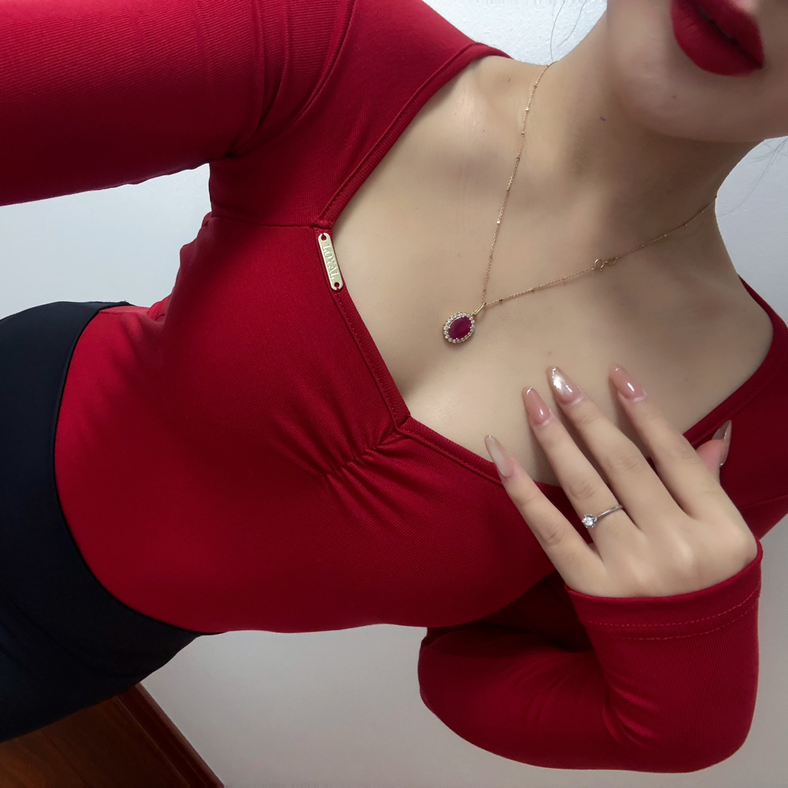 LOYAL舞服 裸感来塞尔 修身桃心领带指套 拉丁摩登国标舞服上装