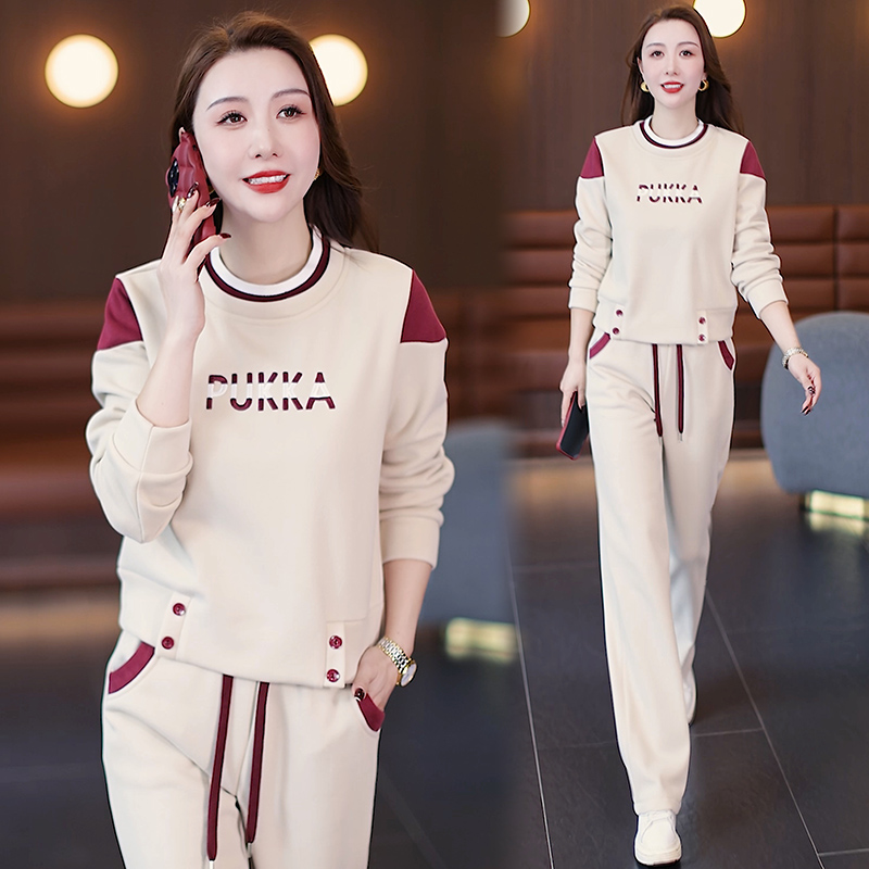 时尚休闲套装女2025春秋新款洋气宽松圆领卫衣阔腿裤运动两件套潮