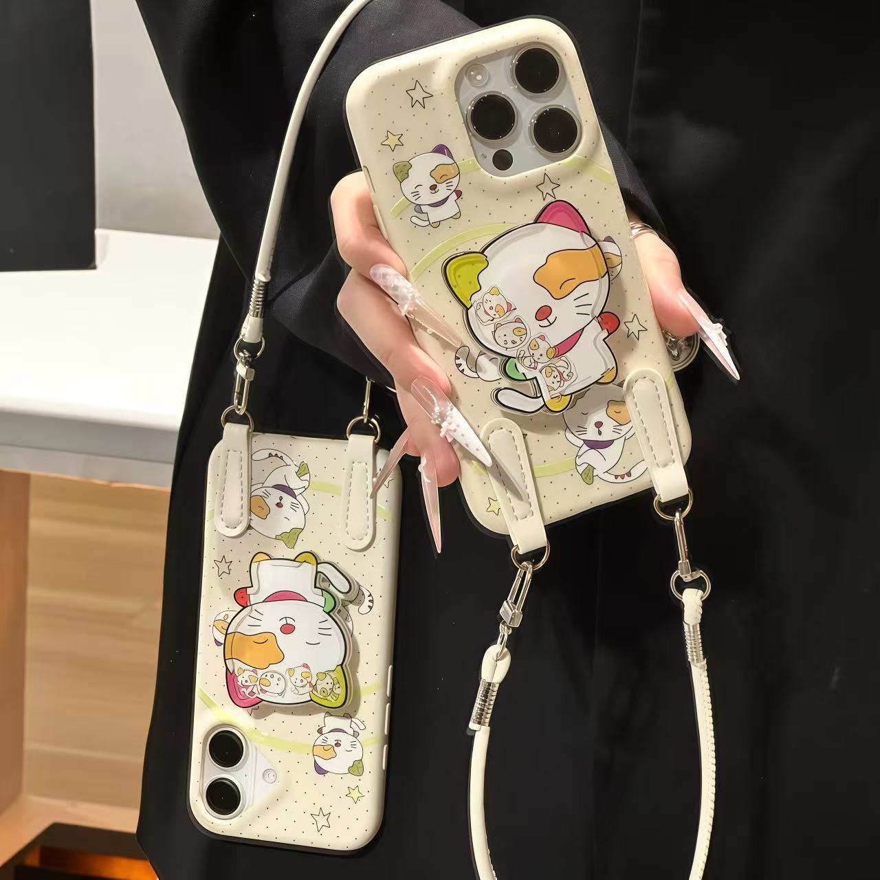 小怪猫摇摇乐支架挂绳适用iPhone17苹果16手机壳华为vivoppo小米
