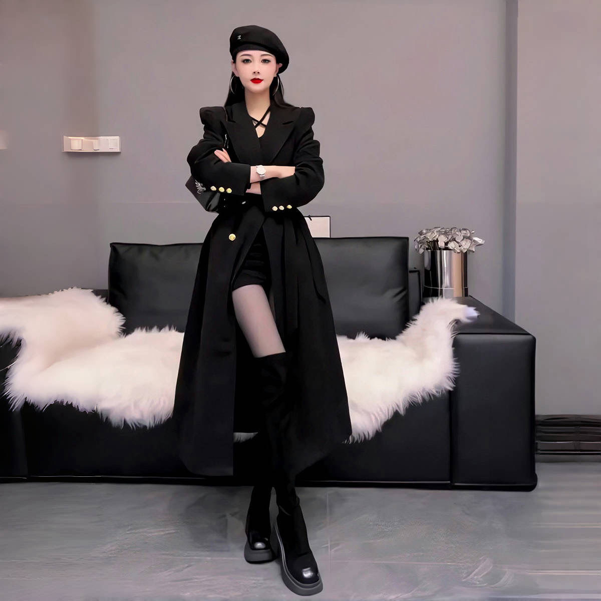 气质新款2025高档女风衣黑色英伦风衣春秋高级欧美小众时髦外套