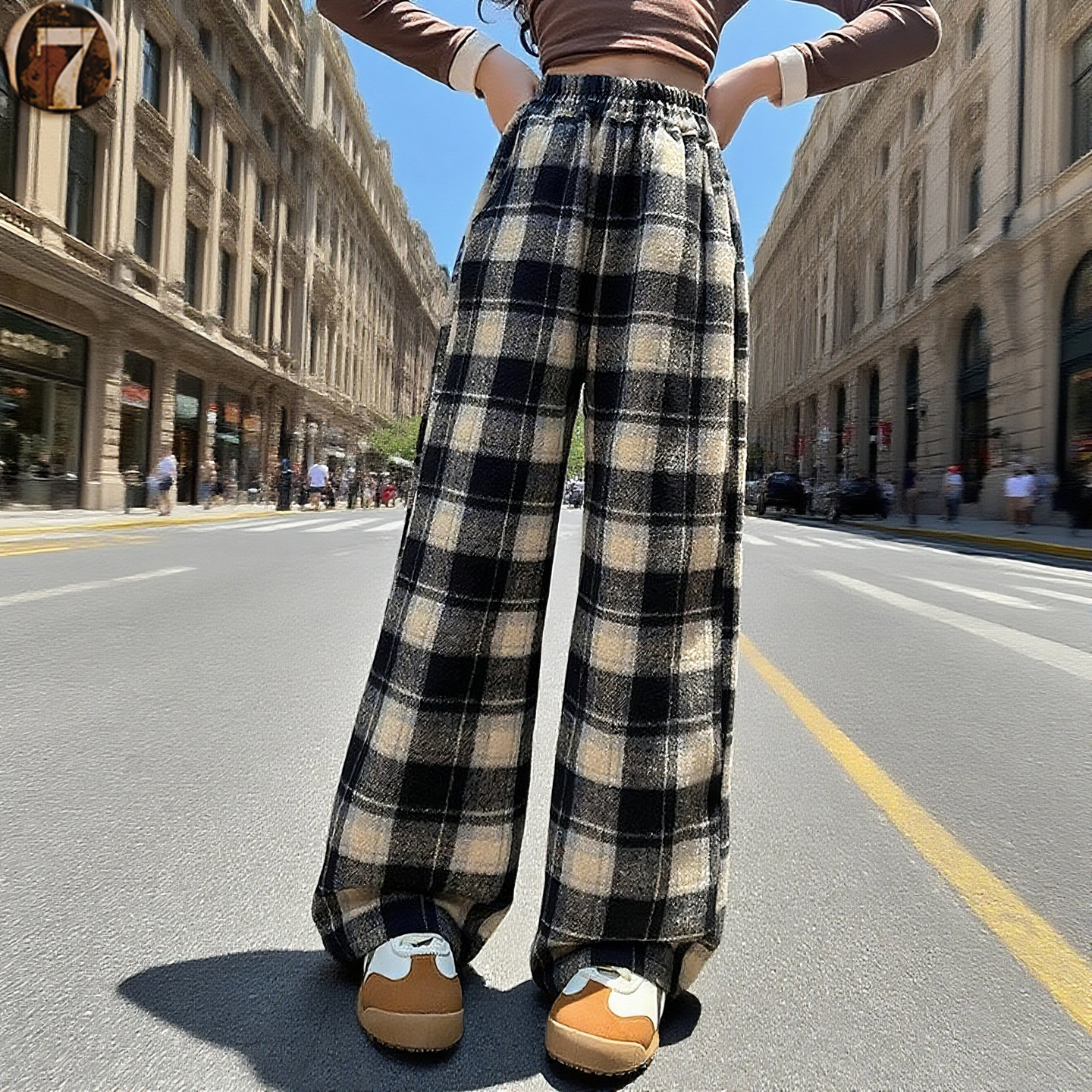 女童格子裤子2025新款儿童春秋款阔腿裤中大童秋季女孩洋气直筒裤