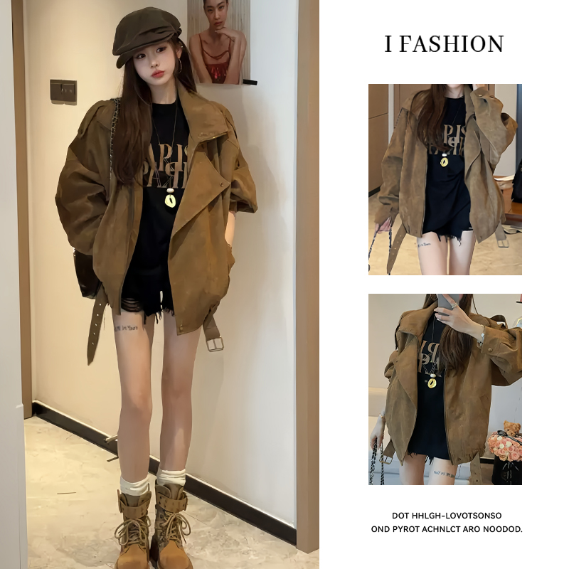 韩版潮流美拉德风夹克外套女2025年秋季新款小众宽松舒适遮肉上衣