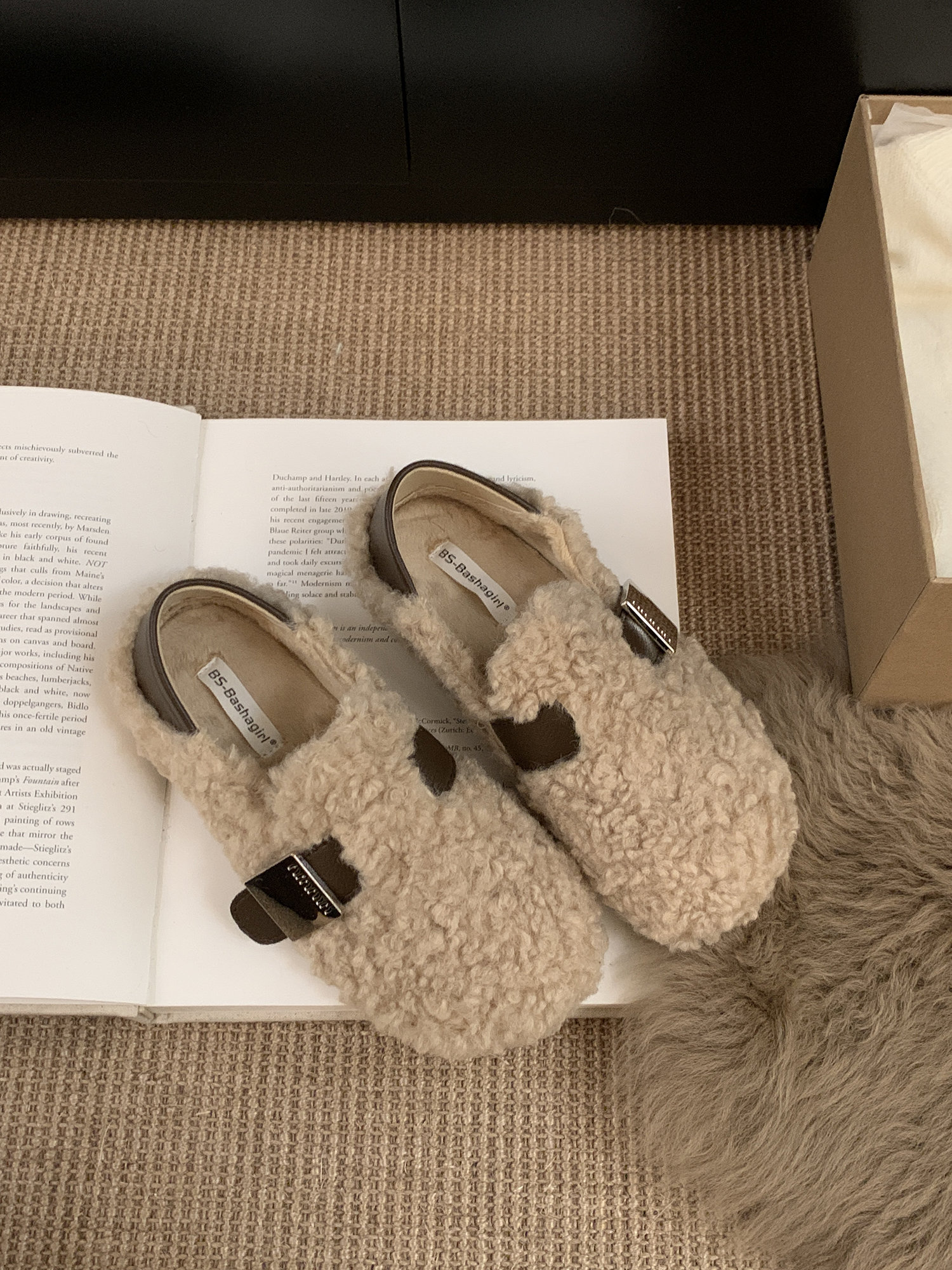 毛毛鞋女冬外穿2025新款懒人女鞋子平底懒人一脚蹬豆豆鞋加绒棉鞋