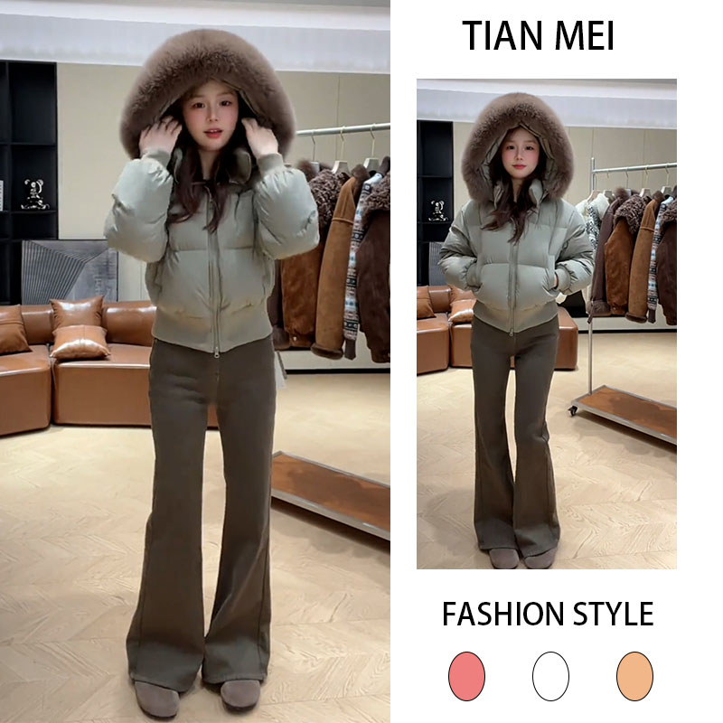 2025秋冬季新款设计感老钱风长袖连帽棉服女搭配时尚休闲裤两件套