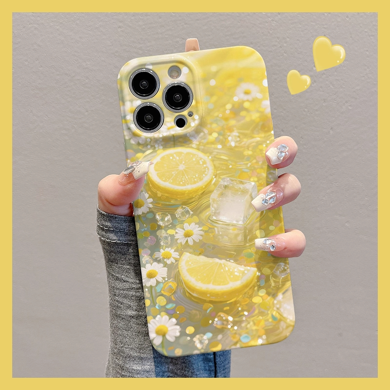 冰块橙子花朵适用苹果16手机壳华为创意vivo小米15高级oppo菲林壳