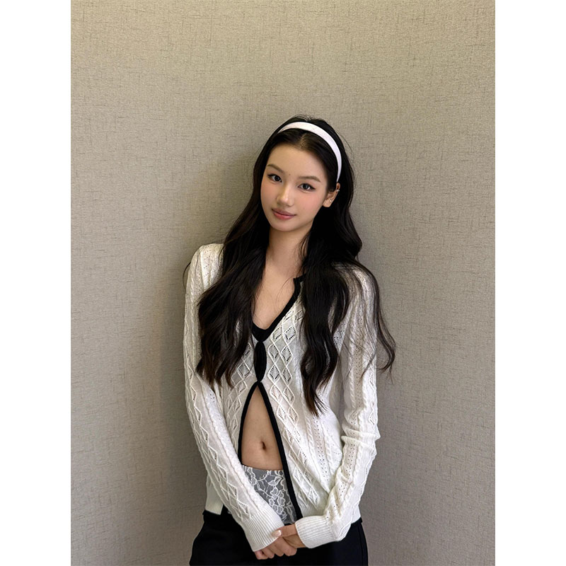 气质纯欲风设计感镂空针织衫女2025新款修身显瘦百搭长袖开衫上衣