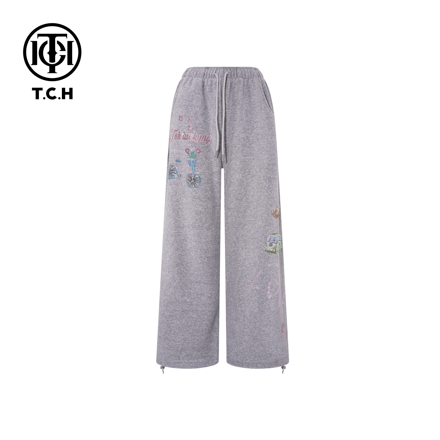 TCH私服秋冬慵懒风烫钻时尚淑女灰色长裤女T75D20E1040轻奢tch