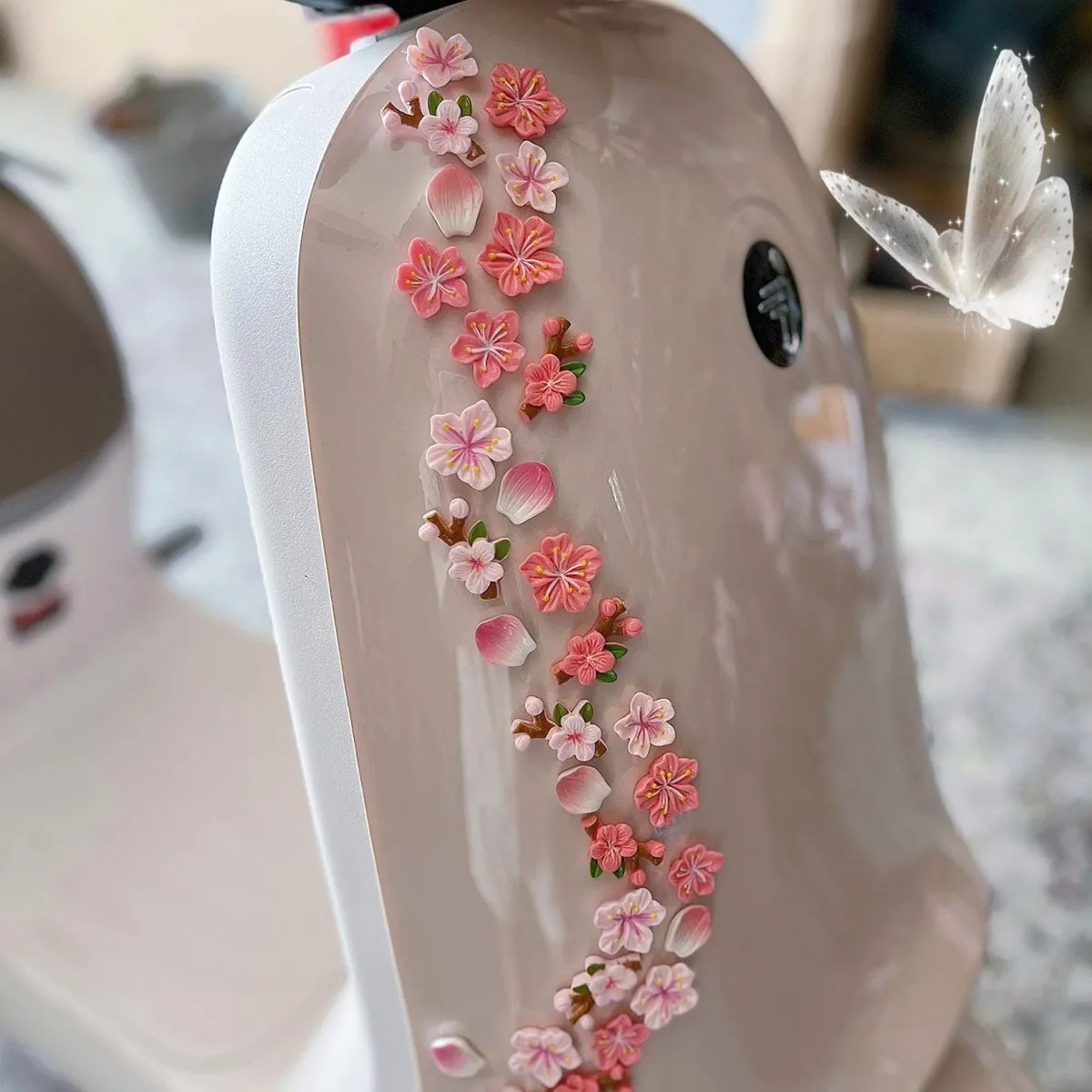 3D立体桃花车贴汽车摆件电动车内饰装饰无痕点胶花朵铁锅樱花饰品