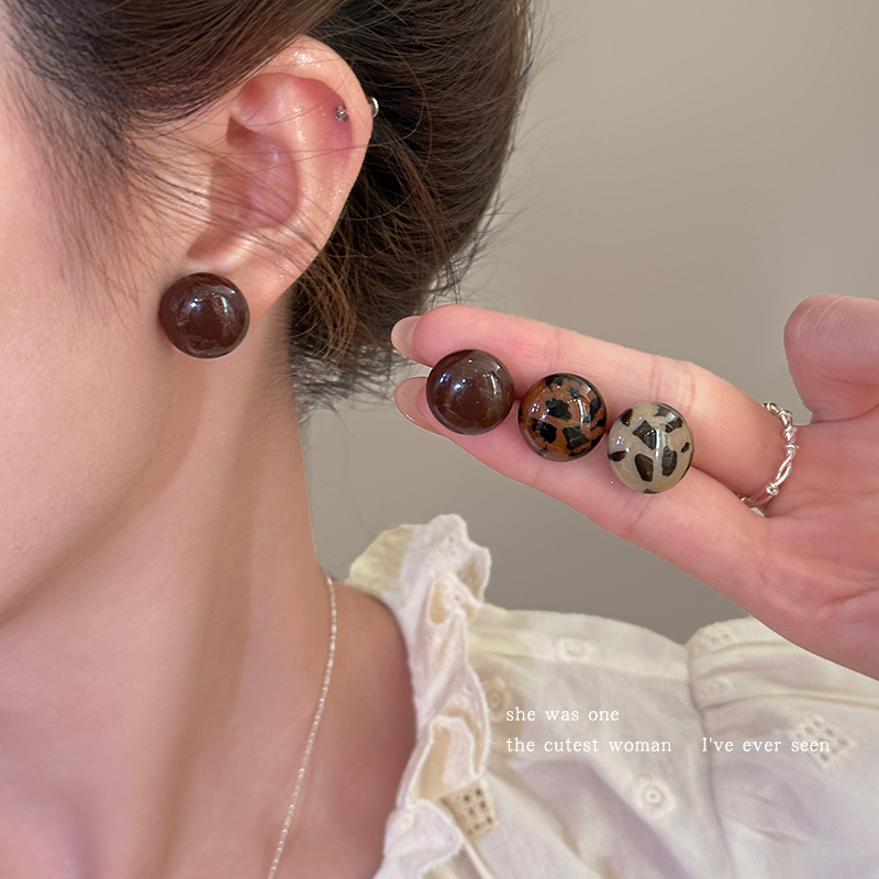 非金属树脂耳饰 豹纹圆珠耳钉设计感耳环2026新款耳坠秋冬耳饰