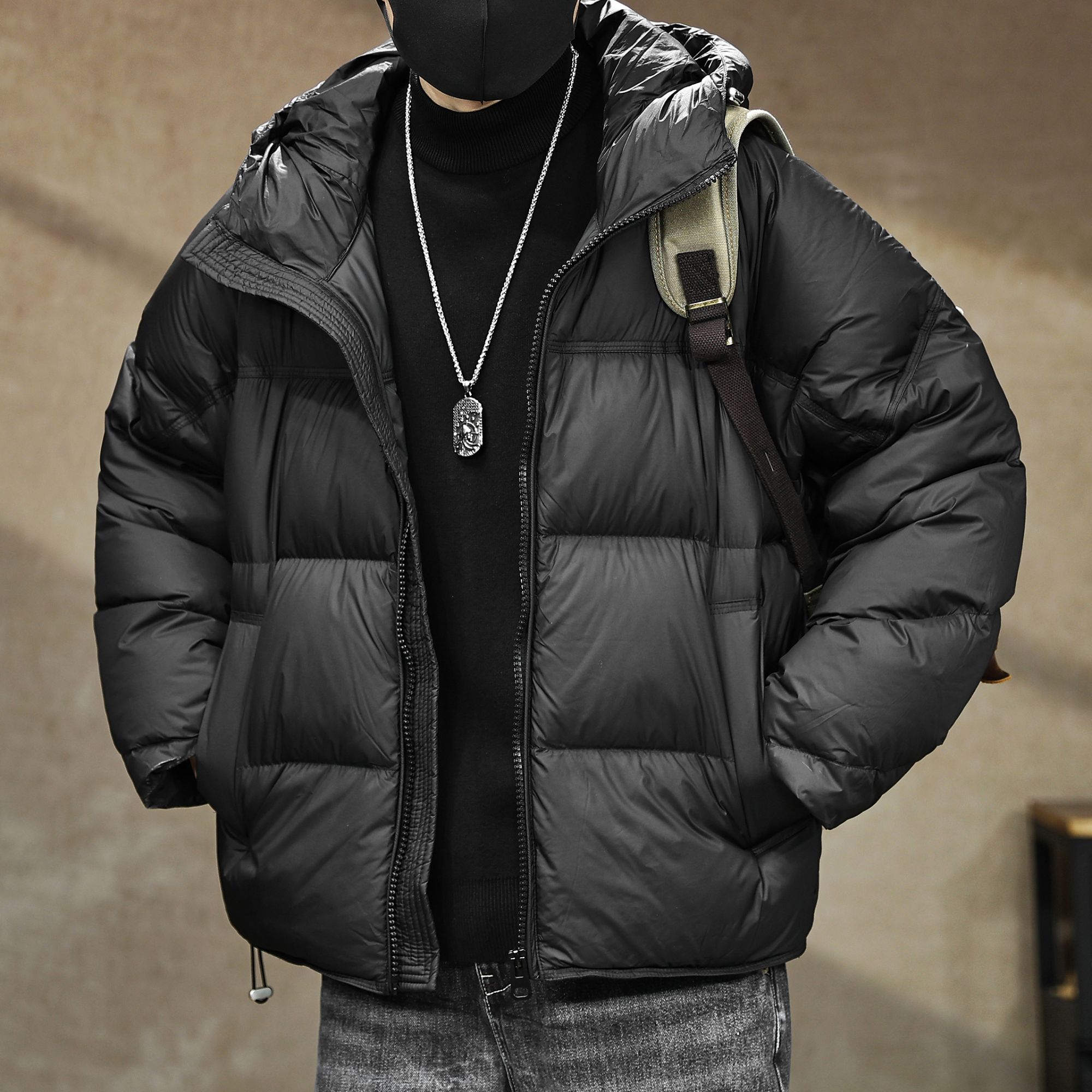 高充绒90白鸭绒连帽羽绒服男冬季新款加厚保暖泡芙面包服情侣外套