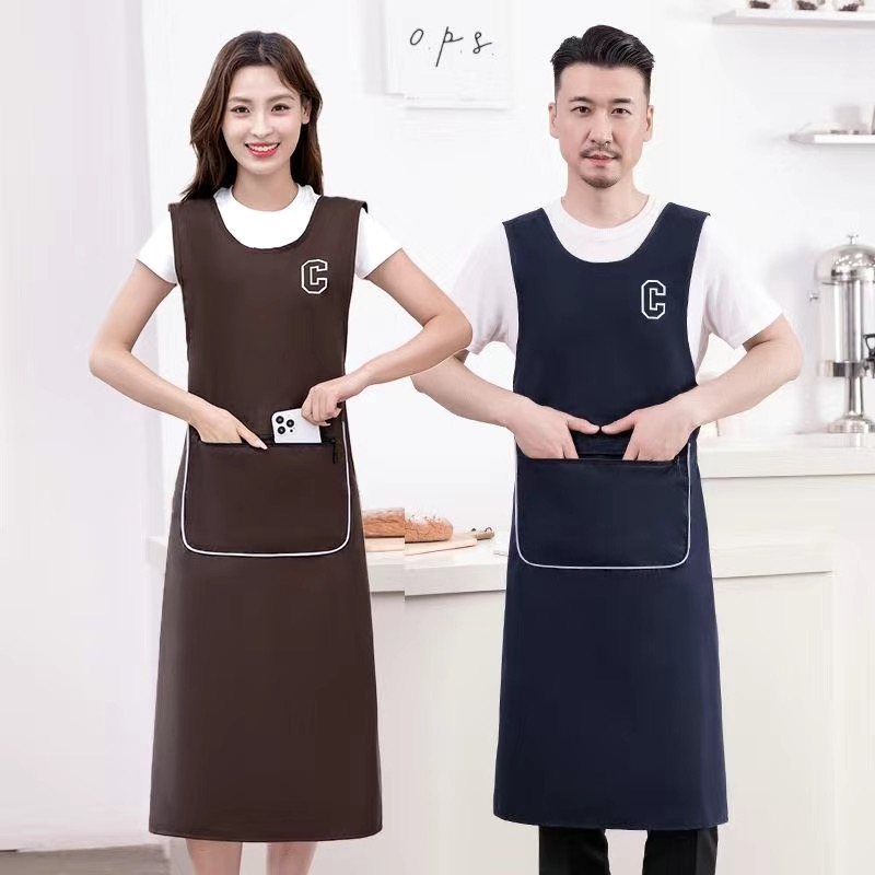 时尚防油加长纯色防水围裙做饭厨房家用上班工作服围腰男女同款