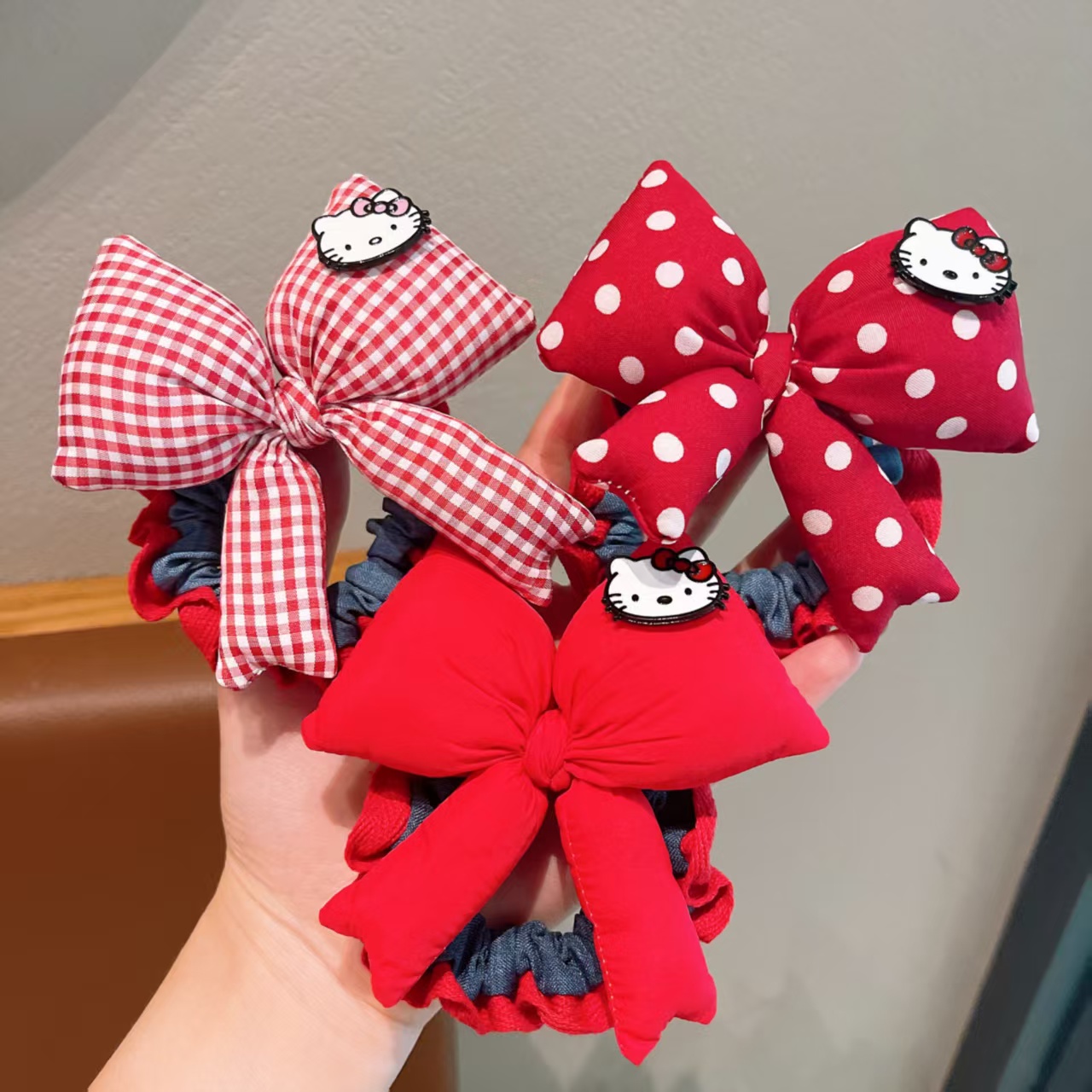 韩系蝴蝶结大肠发圈儿童可爱头花扎丸子头皮筋发绳头饰kitty头绳