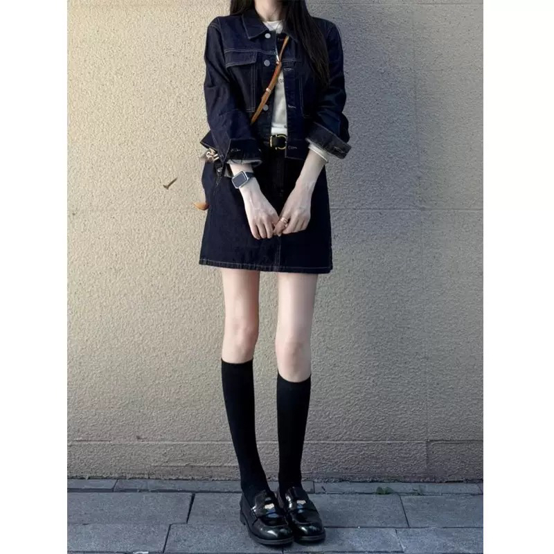 超火高级感显瘦气质休闲时尚牛仔外套短裙穿搭套装