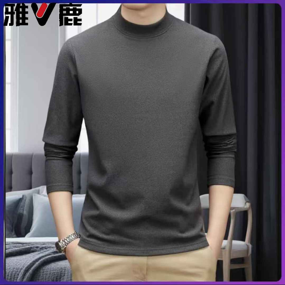 雅鹿双面德绒秋冬季半高领韩版修身潮流T恤ins半高领打底衫卫衣