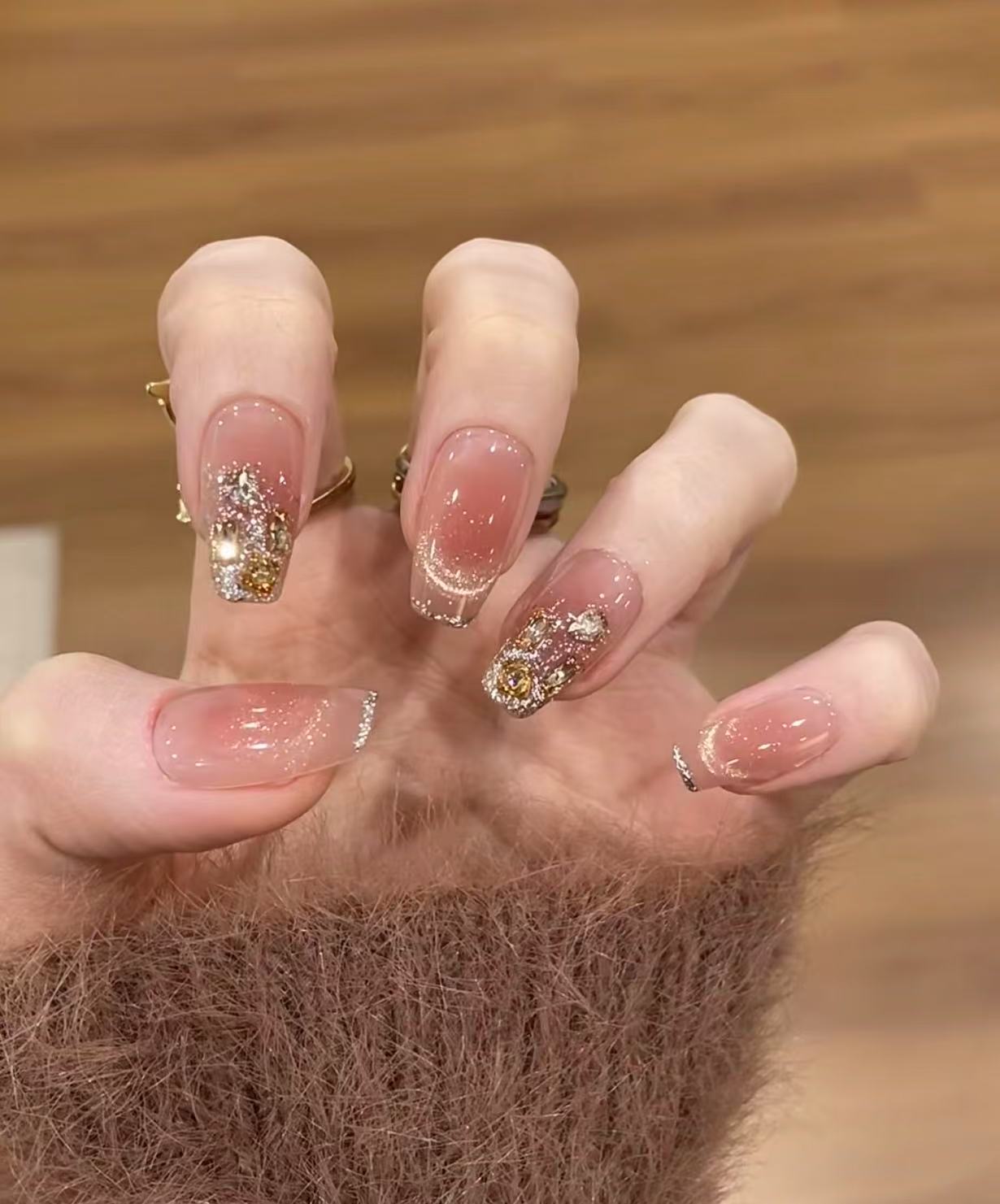 【塞纳黄昏】任敏同款美甲优雅温柔爆闪猫眼款纯手工显白穿戴甲