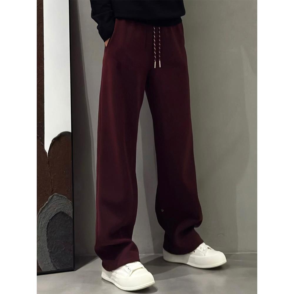 轻奢男士美式覆古加绒阔腿运动卫裤秋冬高品质加绒潮牌休闲直筒裤