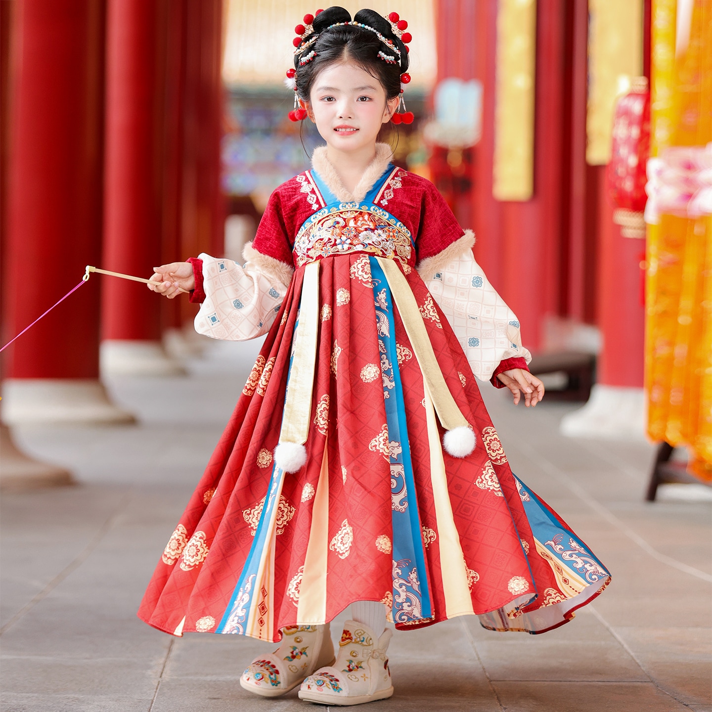 汉服女童秋冬季2025新款古装连衣裙加绒儿童国风唐装女孩古风裙子