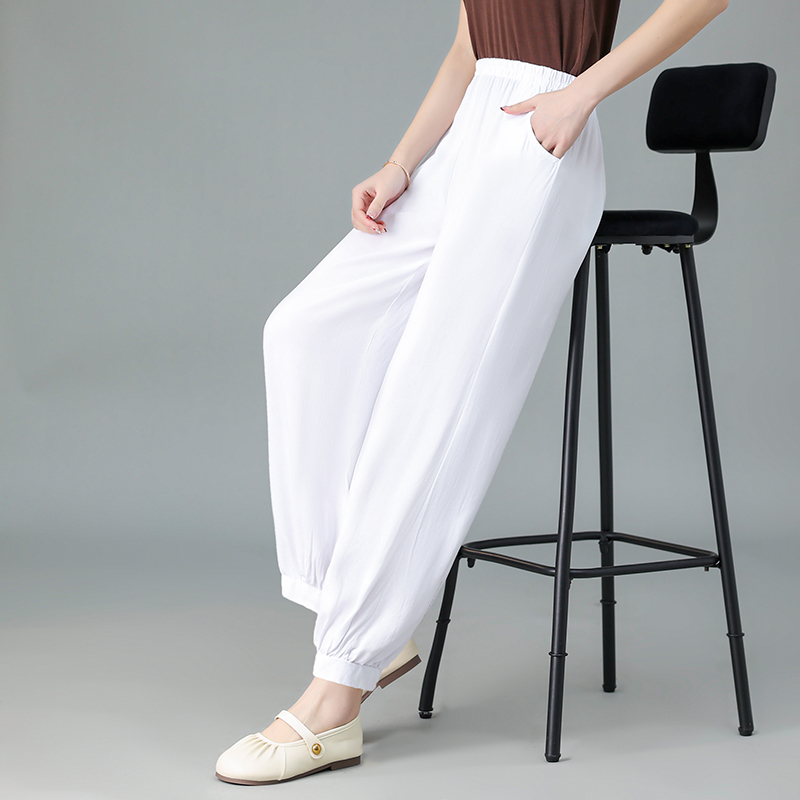 棉绸长裤高腰薄款夏季灯笼裤休闲裤垂感女裤显瘦宽松潮裤白色裤子