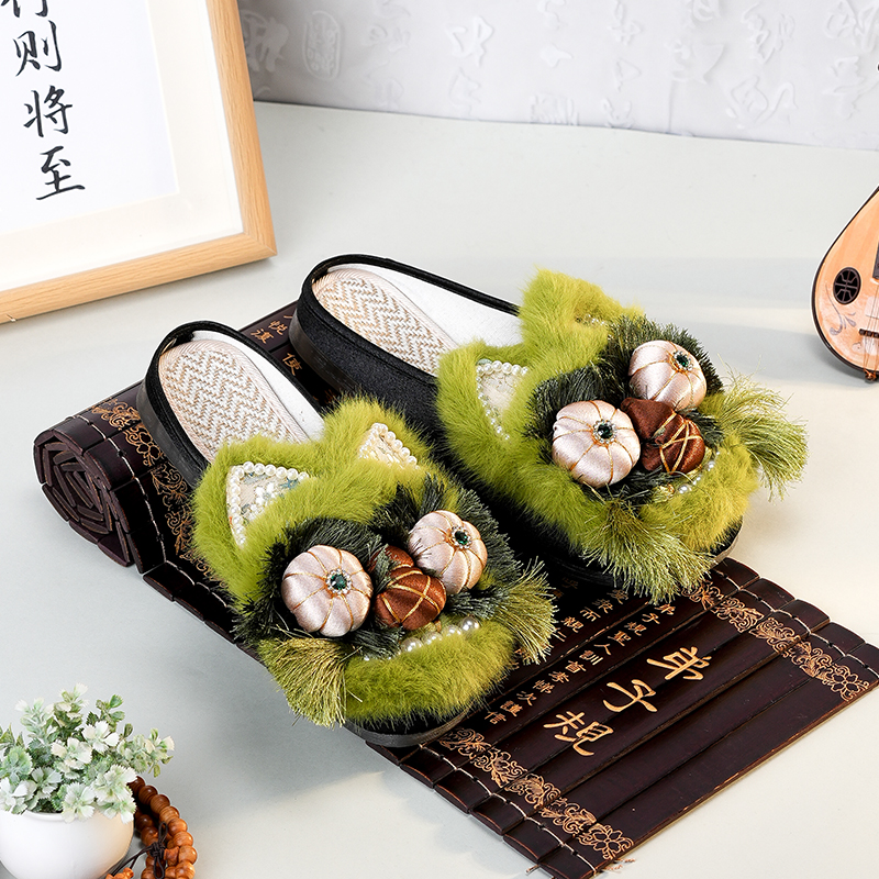 平底新款豆绿色新款虎头鞋民族风虎头鞋手工2022-197+2022-199