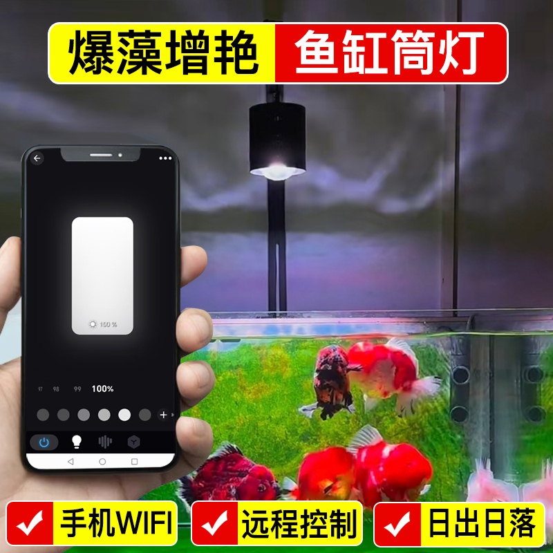 100W增艳爆藻筒灯可调亮度定时日出日落水草溪流缸兰寿泰狮金鱼灯