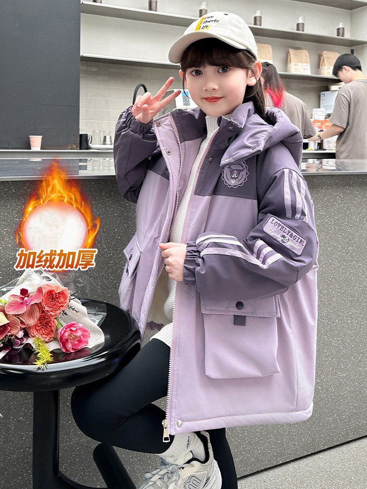 女童冬装棉服外套2025新款洋气女孩派克服秋冬夹棉加厚儿童冲锋衣