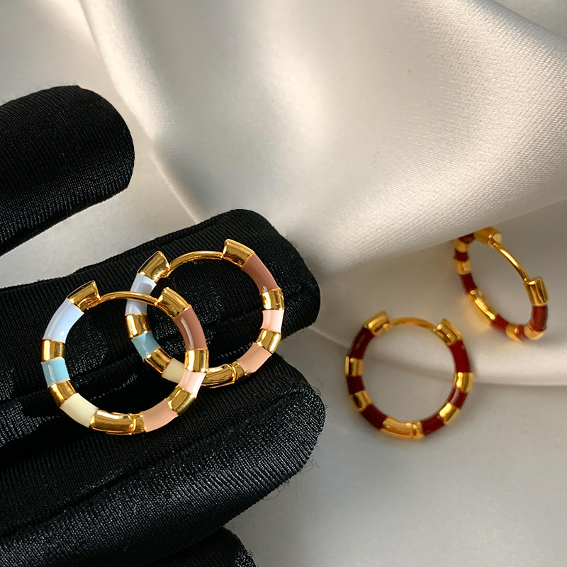 非金属珐琅耳饰 美拉德复古彩色珐琅耳圈女轻奢小巧气质高级感