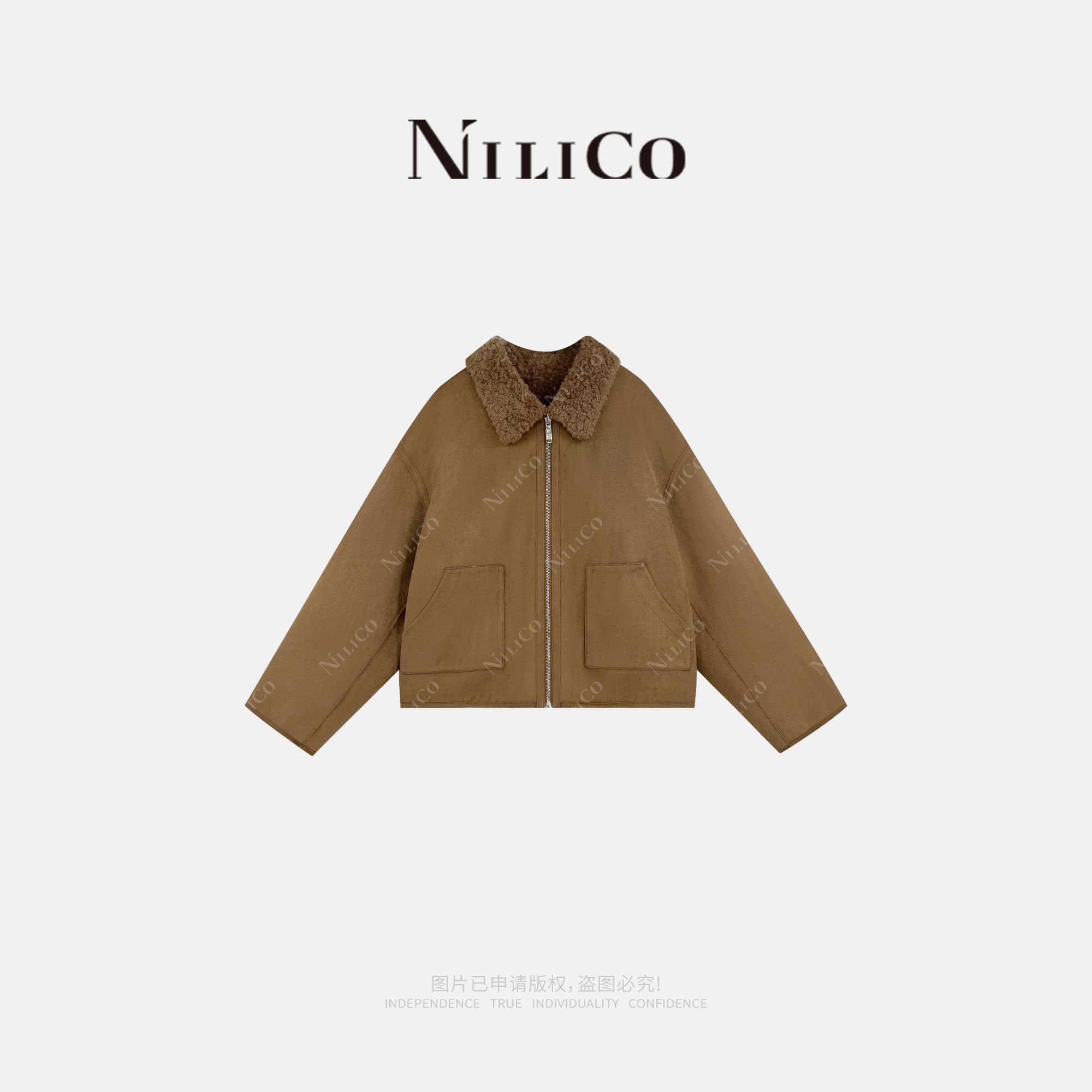 NILICO【巴黎之夜】“奢暖热可可”百搭时尚休闲皮毛一体外套