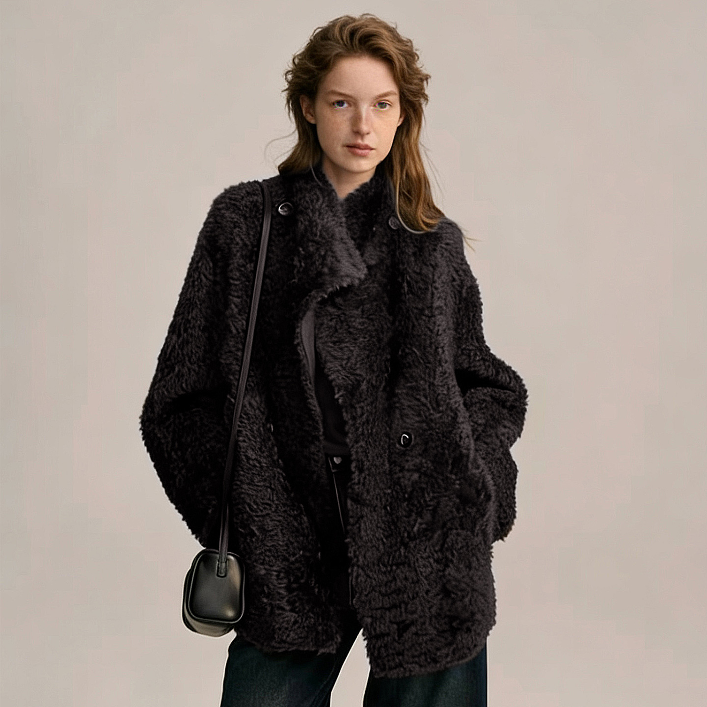 拉贡风格美利奴级别皮毛一体外套女真皮羊羔毛皮草