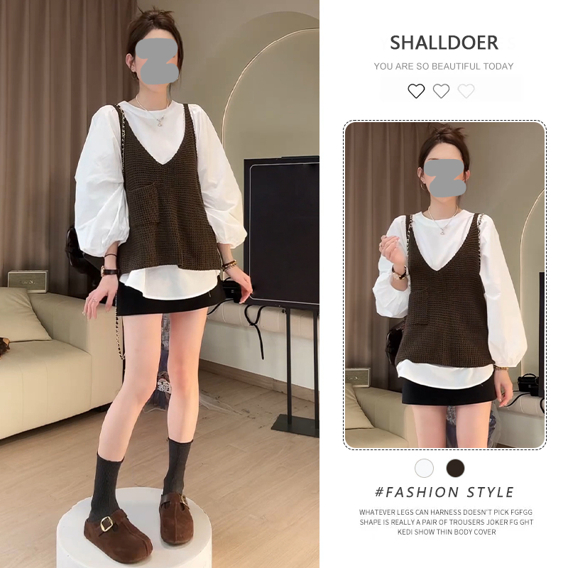 小众炸街高级感套装女2025春秋新款针织马甲长袖衬衫半身裙三件套