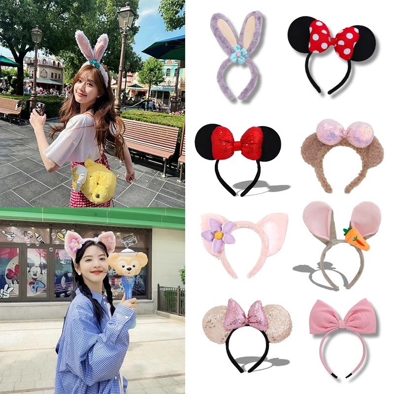 儿童迪士尼发箍毛绒头箍可爱蝴蝶结发卡游园女童米奇发饰装备新款