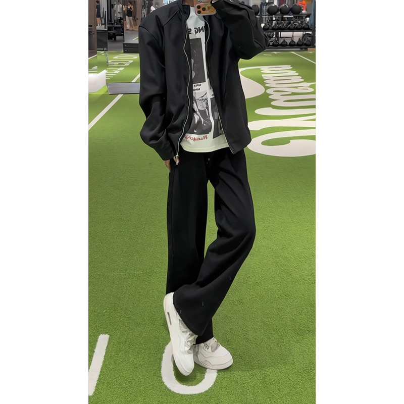 美式复古水洗做旧牛仔裤男秋季老钱风高级感宽松直筒微喇休闲裤子