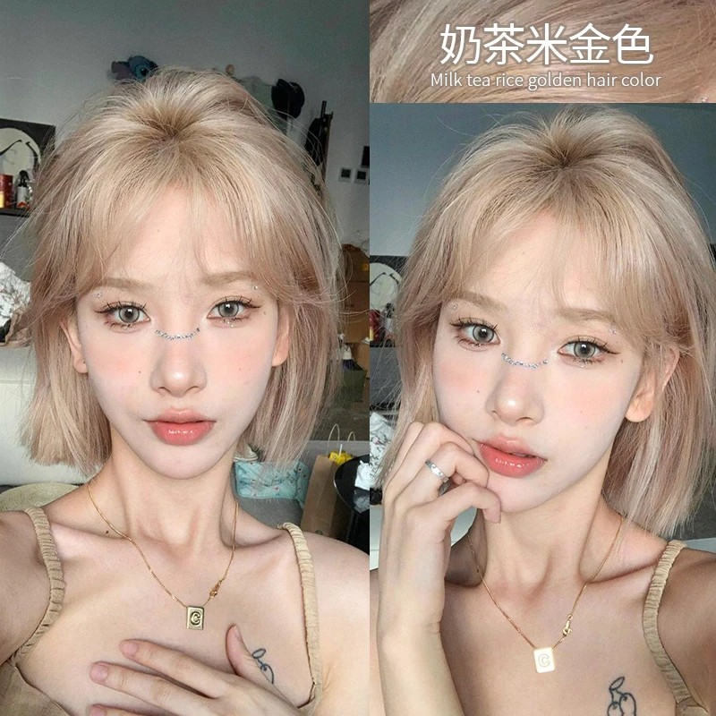 小鱼海棠推荐OKOS奶茶米金色染发膏剂不伤发染发剂染在家染发灰棕