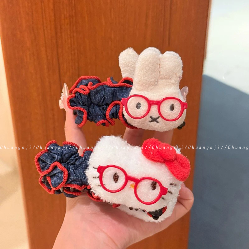 可爱牛仔眼镜米菲兔巨显发量多香蕉夹发夹后脑勺盘发百搭少女发饰