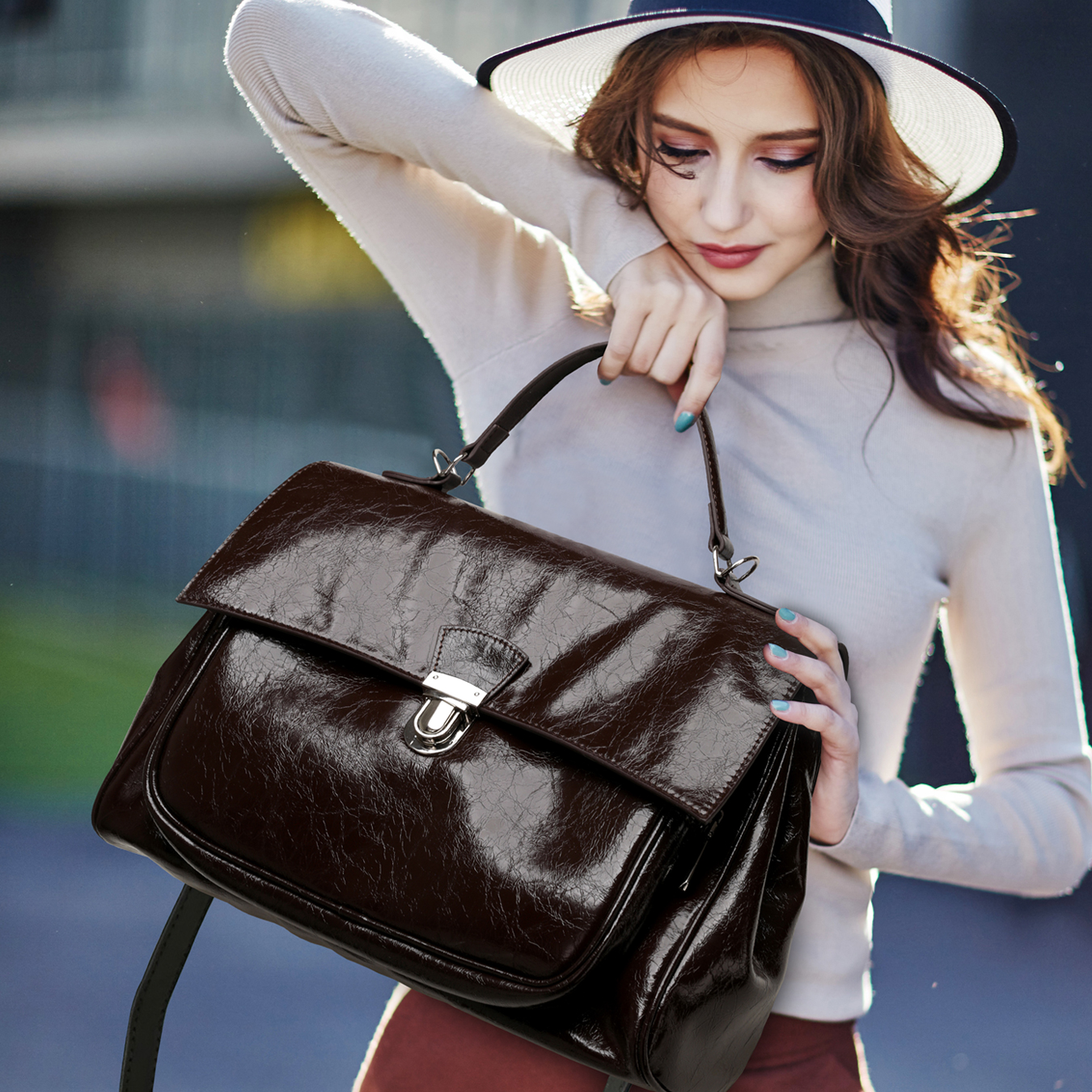 CCAMO网红款女士包包真皮单肩双肩两用包包女款大容量出门便携包