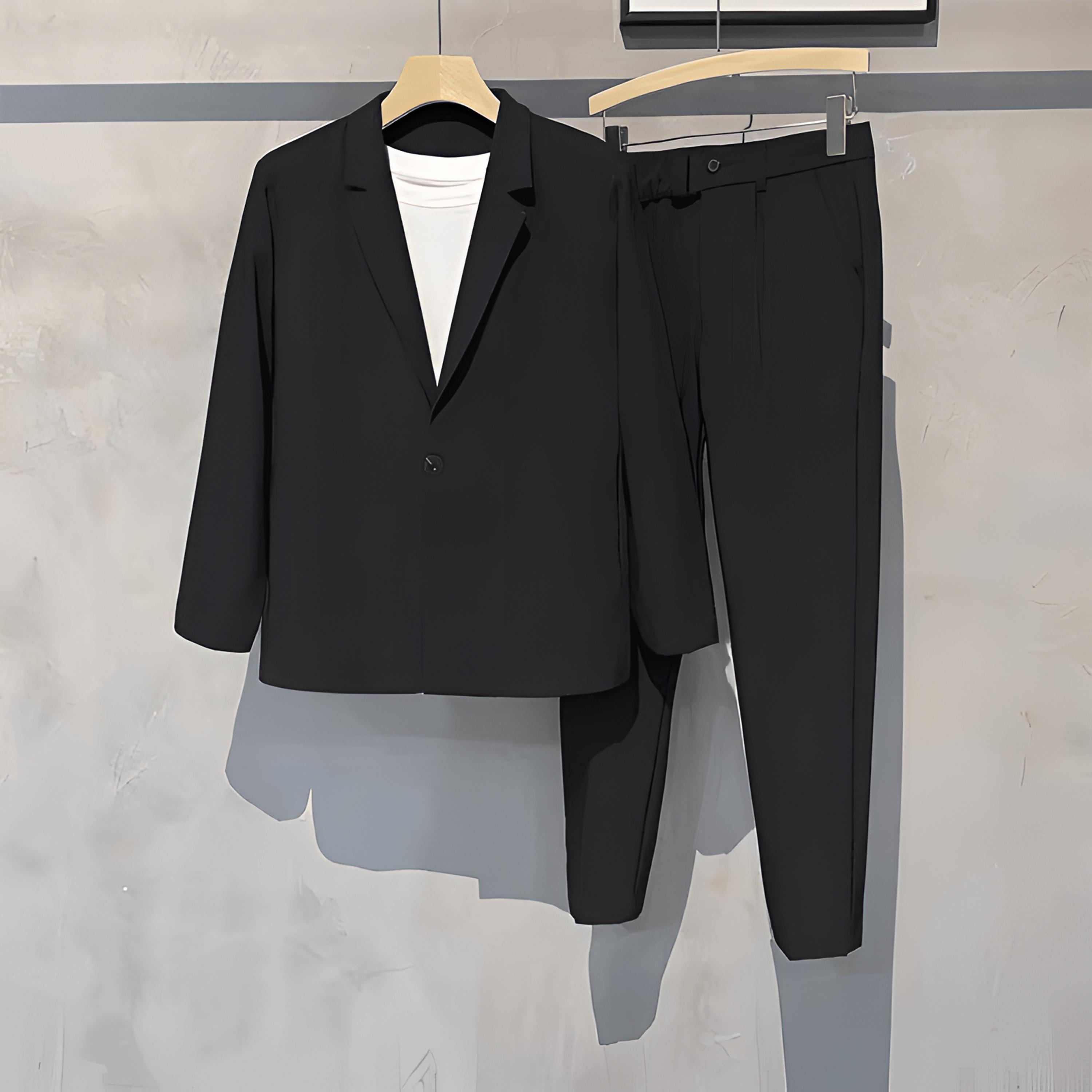 【三件套】春秋季帅气休闲西服套装男士轻熟风西装+内搭T恤+束脚裤