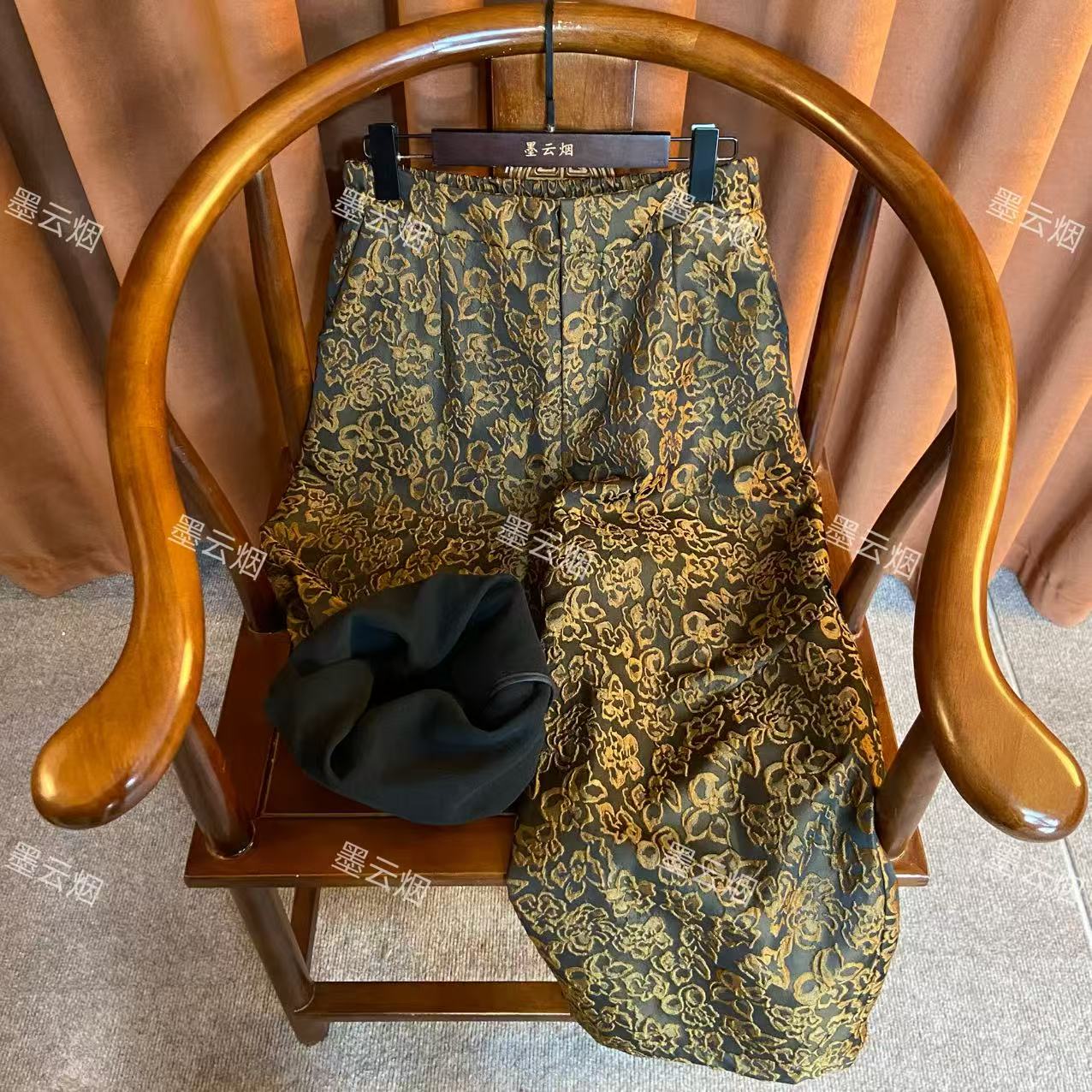 【明济】时尚女装春秋冬提花工艺高档花苞裤新中式中国风加绒裤650