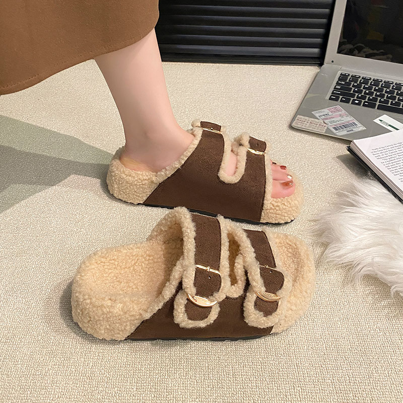 厚底高级感毛毛拖鞋女外穿2025新款秋冬舒适百搭防滑加绒勃肯棉拖