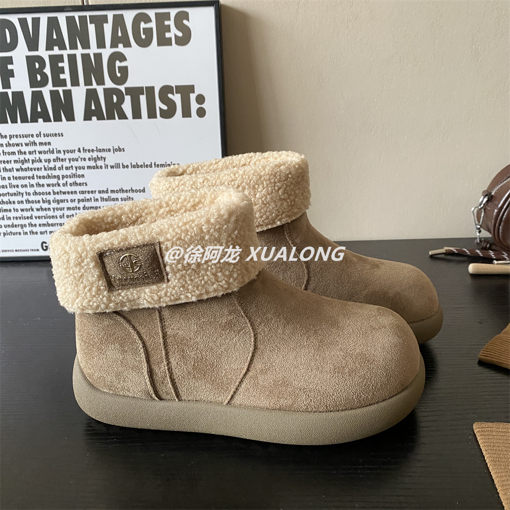 厚底加绒毛毛雪地靴女2025新款冬季丑萌百搭保暖短靴加厚防滑棉鞋