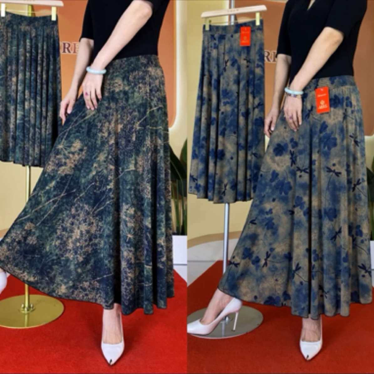 2228#冰凉舒爽弹力A字版妈妈裙显瘦上档次松紧万能腰女式半身裙